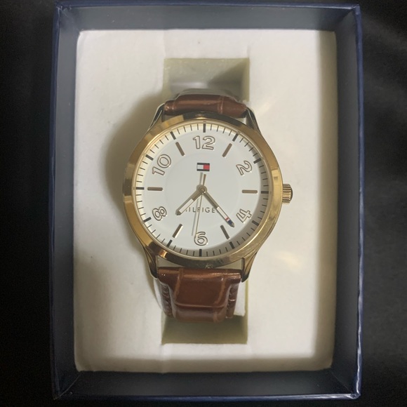 Tommy Hilfiger Brown Leather Gold-tone Watch - Picture 1 of 6